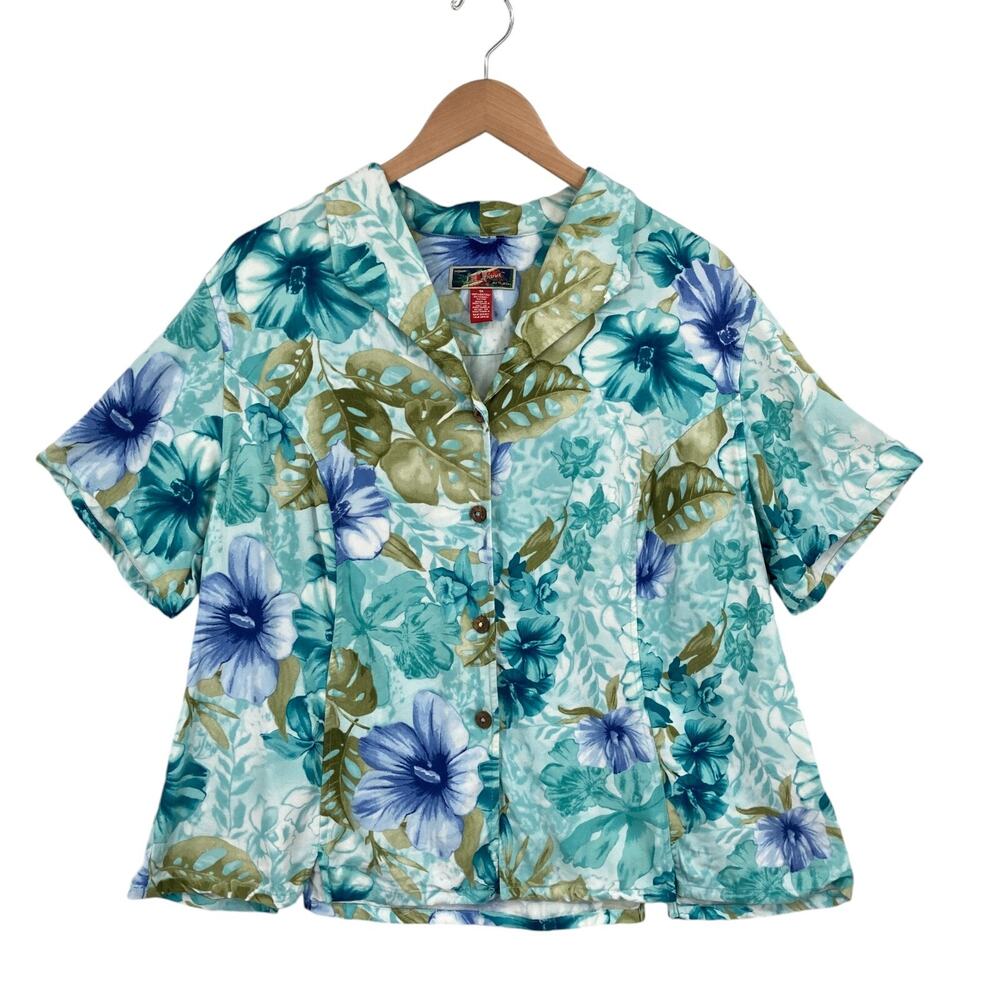 La Cabana Hawaiian Shirt Womens 1X Multi Floral Rayon Short Sleeve Button Front